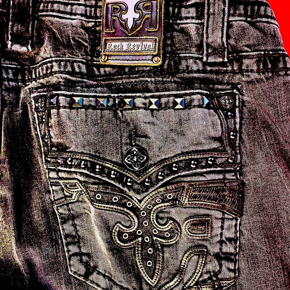 Rock Revival Jeans. Size 42 Relaxed straight black denim